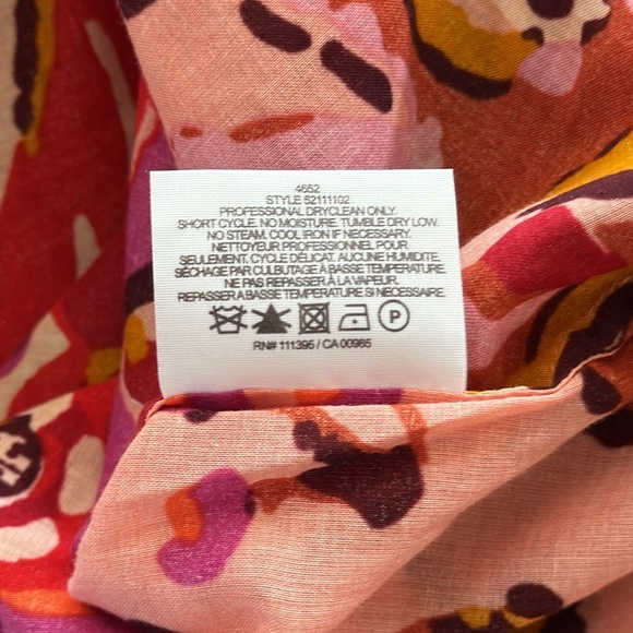 Tory Burch Gwenna Orange Pink 3/4 Sleeve Tassel Tie Floral Blouse Top Size 10 - Picture 11 of 11